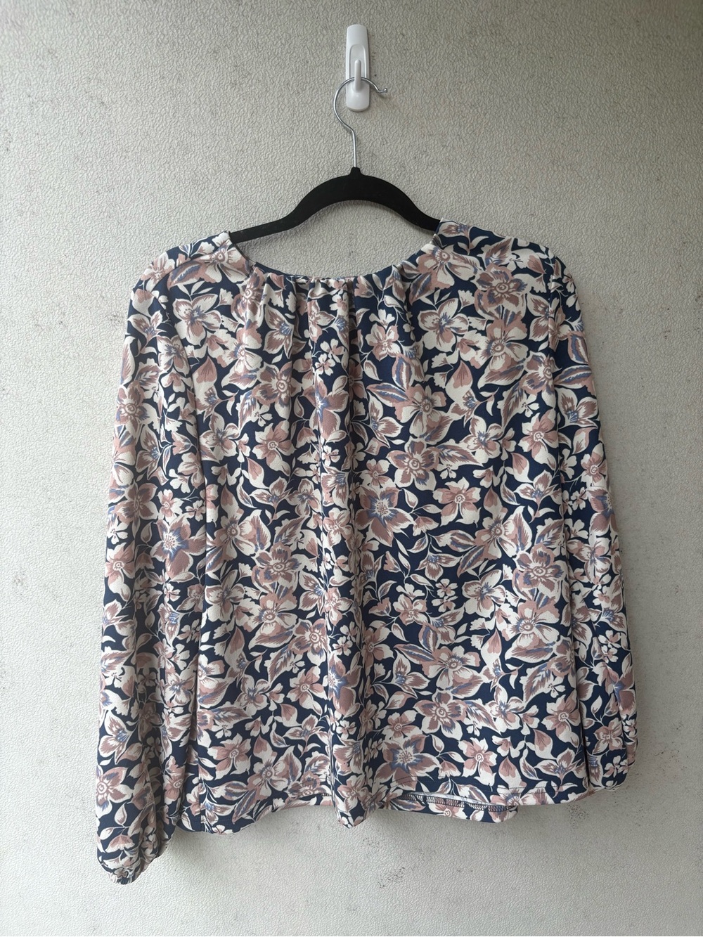 MELLODAY XL Floral Blouse Dusty Rose Navy Balloon Sleeve Boho Top
